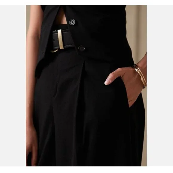 Banana Republic Wide-Leg LouLou BOHO Black Flannel Pant Size 12 PETITE RT$110